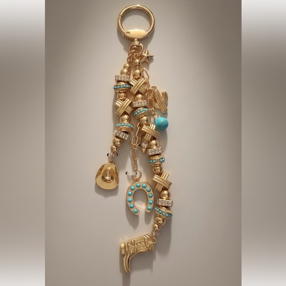 Studio Gold & Turquoise Bag Charm Keychain – Western Star, Horseshoe & Heart